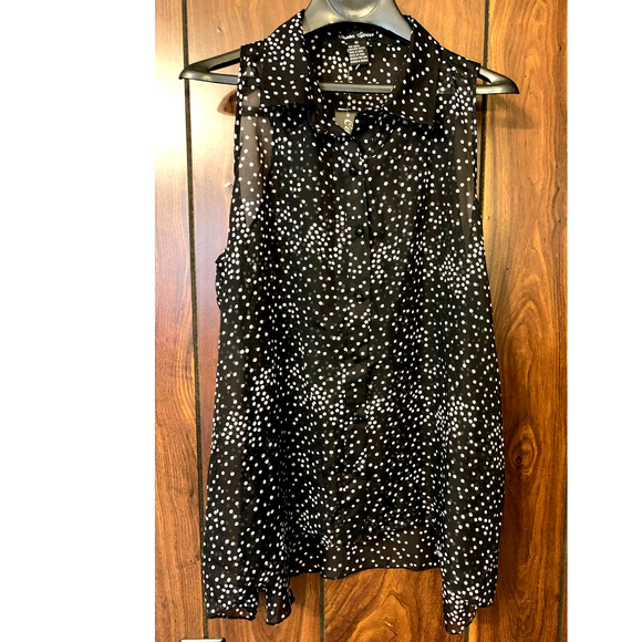 Caren Sport Sleeveless top sheer button up black polka dot size 2x - Picture 1 of 7